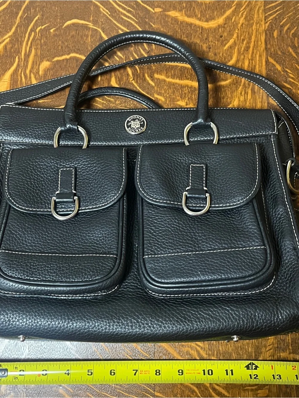 Dooney & Bourke Black Pebbled Leather Double Pocket Satchel